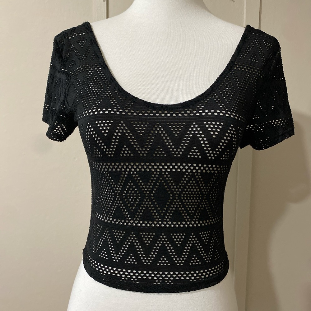 Urban Outfitters Black Cropped Mesh Top, Size Small